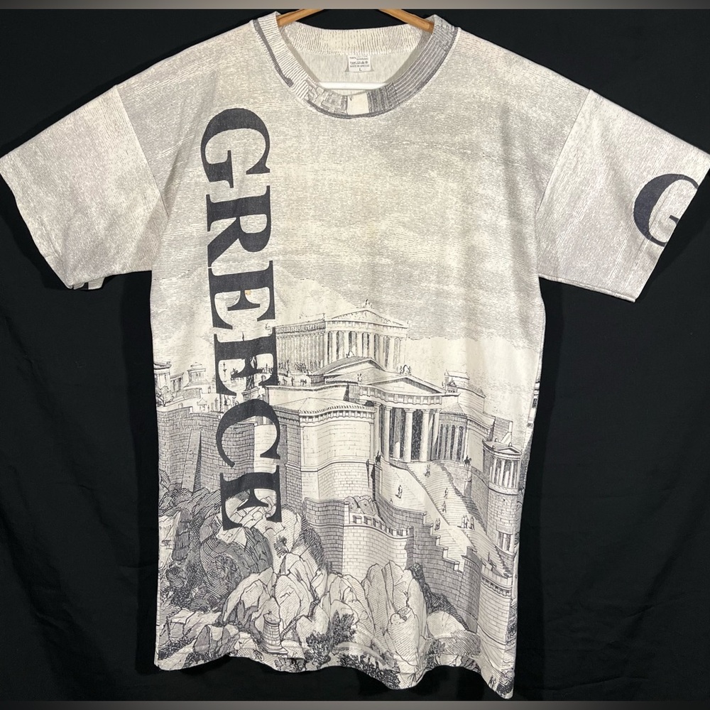 VINTAGE Greece Acropolis of Athens Ancient City AOP T Shirt Size Large Crewneck